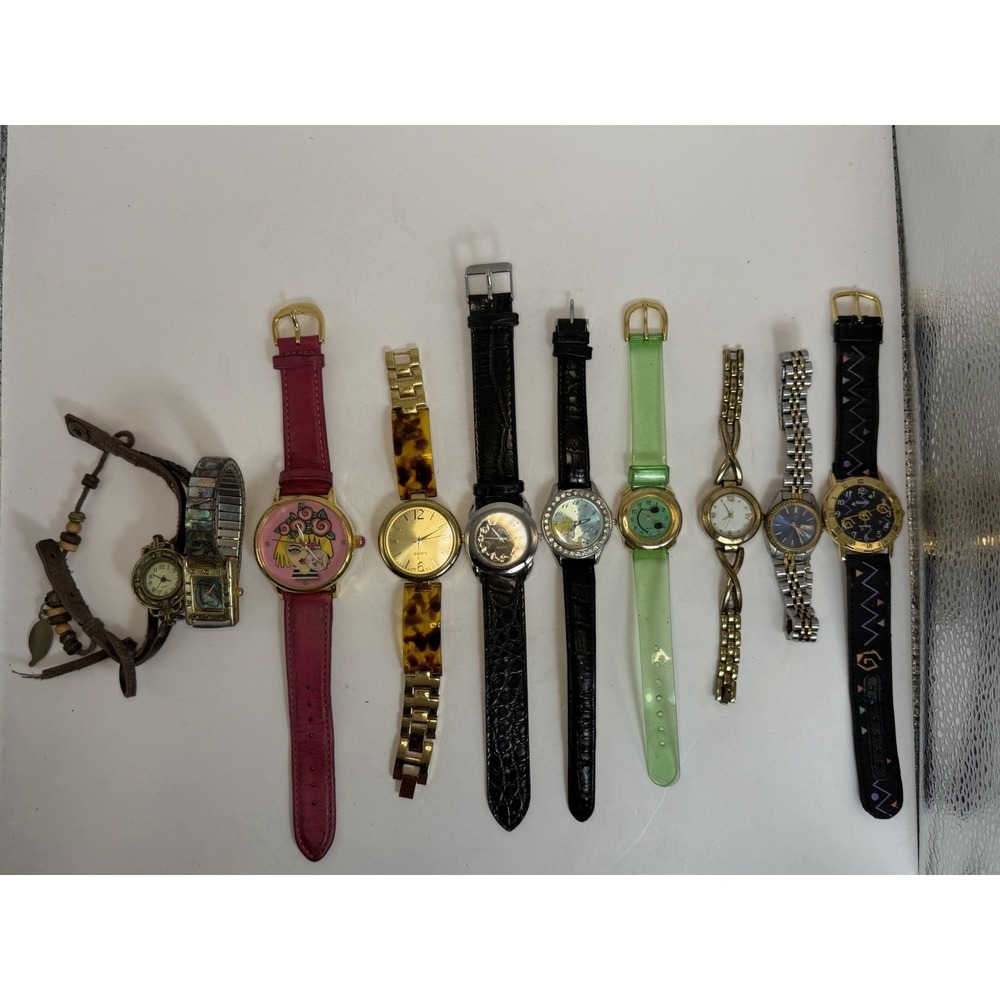 Lot of 11 Women's Quartz Watches Mixed Brands Disney Vintage Parts Repair